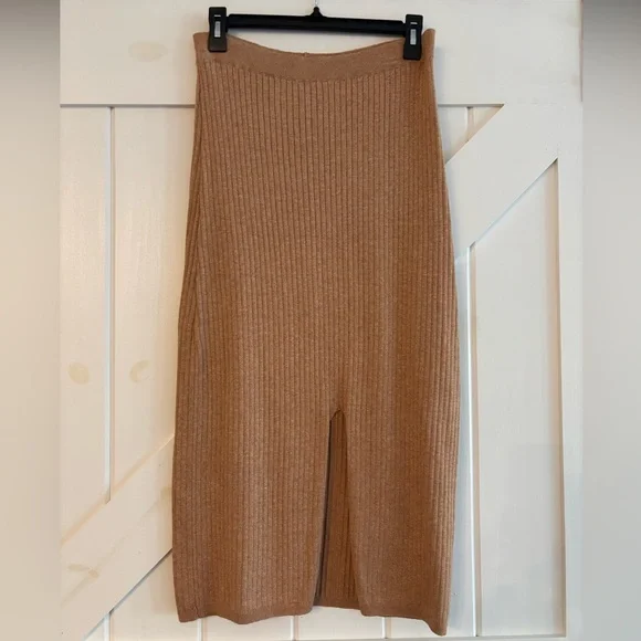 Free People Tan Ribbed Midi Pencil Skirt - Picture 2 of 4